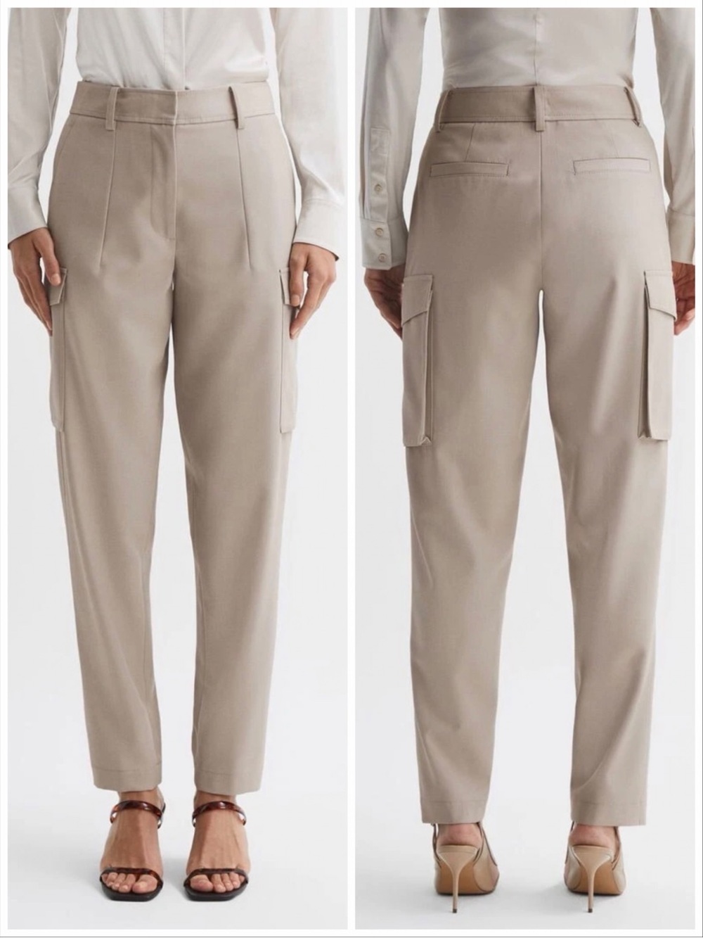 Reiss Violet Mid Rise Cargo Trousers 4 Neutral Taupe Relaxed Fit Minimalist